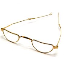 Antique gold plated pair of reading spectacles with extending arms by Luna (Germany) - 12cm across