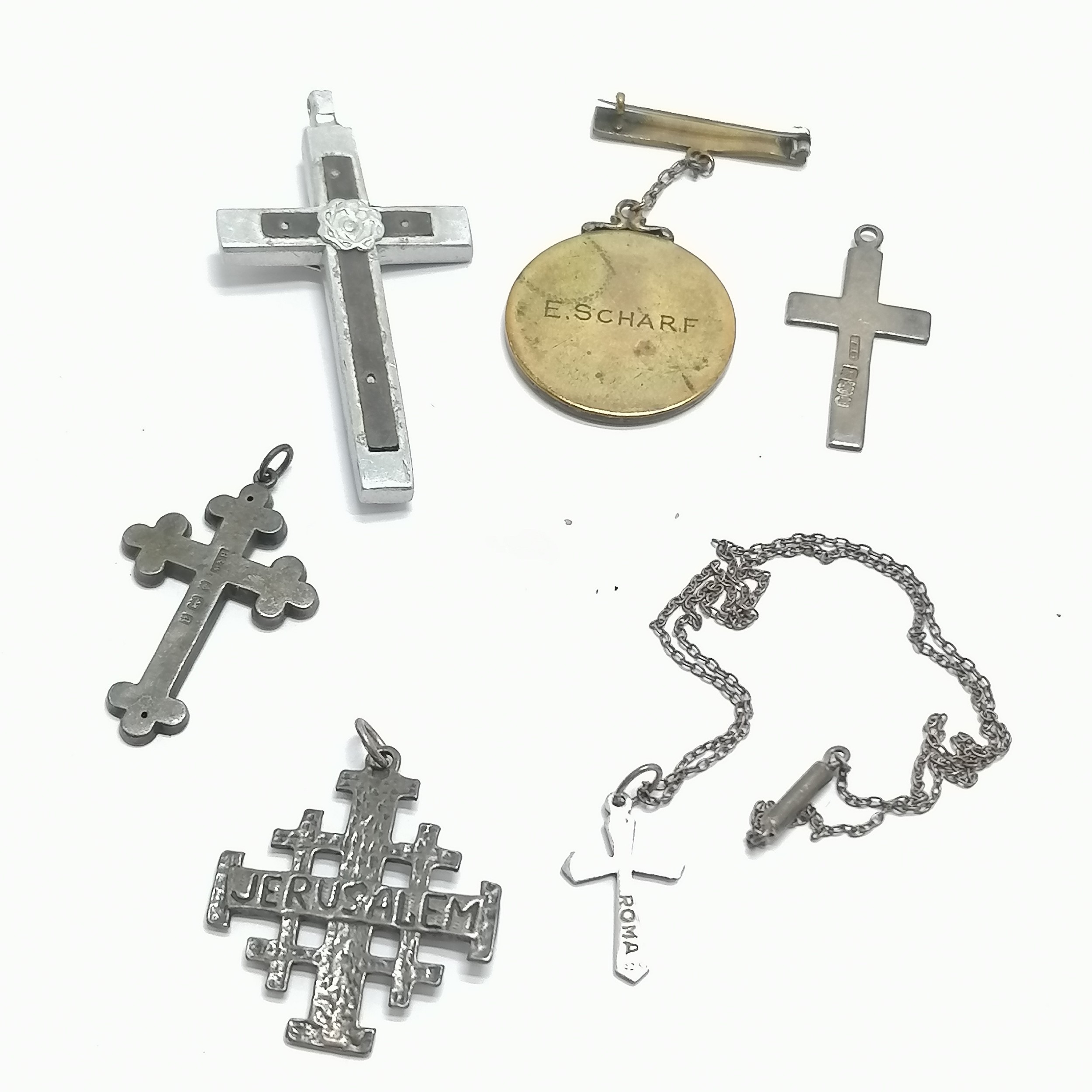 4 x silver marked crosses (1 on 40cm chain) - 11.5g etc - Image 2 of 2