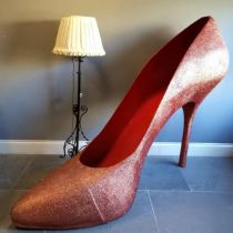 A Very large fibreglass red stiletto glitter shoe, possibly Mascotte window display item, 175 cm