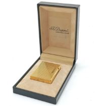 Dupont gold plated gas lighter in original retail box (10cm x 6.5cm x 2.5cm) ~ marks to case