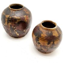 2 x antique Oriental ginger jars with Victorian applied scrap detail - largest 16cm high