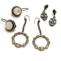 Suarti pair of mother of pearl silver earrings (3cm drop), silver marcasite drop earrings & paste