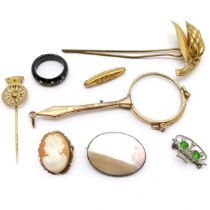 Qty of antique / vintage jewellery inc pin made from watch parts, lorgnettes, baby brooch (3.5cm)