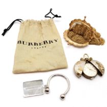 Burberry steel keys fob (in original bag), gilt metal coin purse (10cm x 6cm) & unusual Estyma