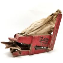 Antique wooden Aero Broadcast Seed Sower with original red paint finish 54cm x 20cm - the workings
