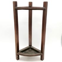 Oak corner stick stand with drop in metal tray 74cm high x 27cm deep - no obvious damage
