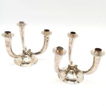 Pair of Arts & Crafts 3 branch silver plated candelabra, 17 cm high, 21 cm wide, Marked Argentor, No