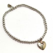 Clogau silver / Welsh gold bead bracelet with heart charm - 5.5cm diameter & 5.5g