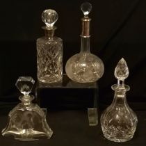 Silver collared cut glass decanter with dedication, antique cut glass decanter with plated collar