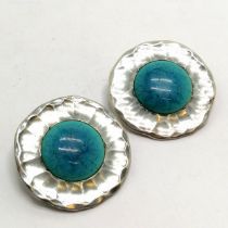 2 x Arts & Crafts silver flower 'Guild' buttons with blue Ruskin roundels by Norman & Ernest Spittle