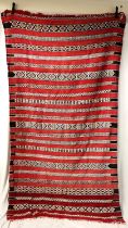 Red Ground rug/ wall hanging with North American Style geometric stripe panels, 270cm x 240cm has