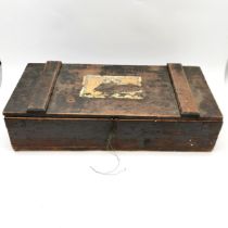 Vintage wooden fitted tool box with lift out tray containing antique & vintage tools - 33cm x 35cm x