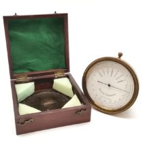 Antique mahogany cased aneroid barometer by Doerffel (Berlin) - 11.5cm diameter & has no glass and