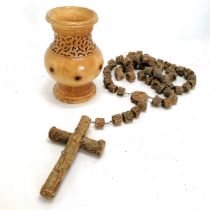 Very large wooden rosary - chain 220cm long & drop to bottom of cross 60cm t/w turned wooden vase