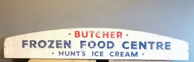 Vintage hand painted Butchers shop frontage sign, Frozen Food Centre, Hunt's Ice cream, good used