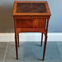 Antique mahogany and string inlay ladies extending writing desk , fitted with 3 short drawers,