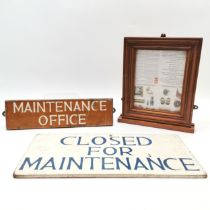 2 x Vintage hand painted signs 'Closed for maintenance' (51cm x 25cm) & 'Maintenance Office' t/w