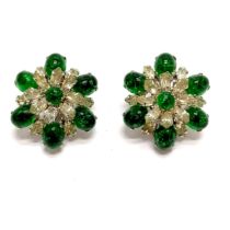 Christian Dior 1968 faux emerald / diamond clip on earrings - 2.5cm diameter