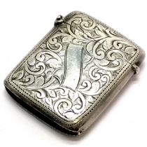 1899 silver vesta case with engraved decoration by S&A - 4cm x 3cm & 16.9g total weight ~ tiny