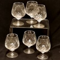 Set of 6 cut glass brandy schooners 12cm high - no obvious damage