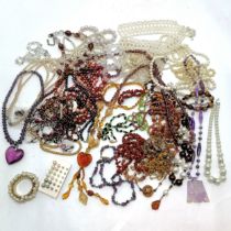 Qty of mostly necklaces inc amethyst beads, hardstone beads, mock pearl etc - SOLD ON BEHALF OF