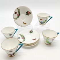Set of 4 Victorian hand painted cups and saucers bearing kite mark to base, hand decorated with