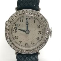 18ct white gold diamond set manual wind ladies wristwatch (20mm case) on a new plaited strap ~