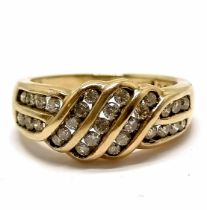 9ct marked gold plait style ring channel set with 29 diamonds - size P½ & 5.4g total weight