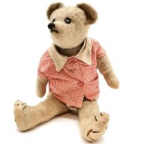 Antique mohair straw filled Teddy Bear, pads need attention, repair to 1 leg, 58 cm length.