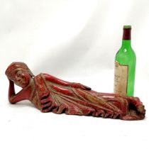 Antique / vintage red & gilded painted reclining Buddha figure - 50cm across x 16cm high ~ has