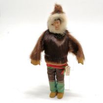 Vintage Grenfell Labrador Industries alaskan inuit doll with painted head - 19cm tall & has original