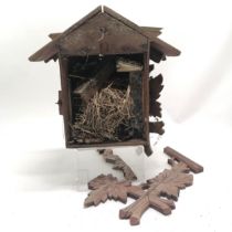 Derelict cuckoo clock case with (empty) bird nest inside - total height 35cm x 32cm