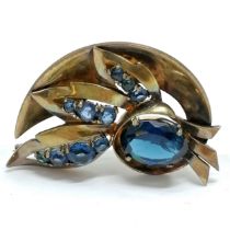 Mazer silver gilt floral brooch set with blue stones - 6cm & 31g total weight