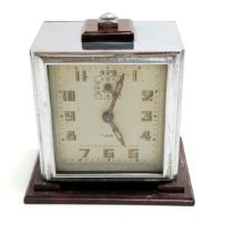 Art Deco Jaz chrome and Bakelite alarm clock 7cm high - Running at the time of listing but we do not