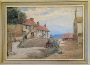 Gertrude Annie Lauder (1855-1918) watercolour painting of a fishing village - frame 30cm x 40.5cm