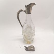 800 silver marked claret jug with cut glass body - 29cm high ~ lid is detached (a/f)