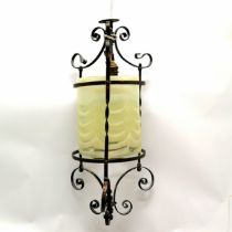 Antique Art Nouveau cylinder light fitting with vaseline glass shade 56cm drop shade diameter 17.5cm