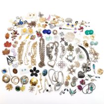 Qty of costume jewellery inc Scottish brooches, clip-on earrings, large pendants on chains,