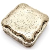 Antique continental silver hinge lidded box with engraved detail to lid & sides - 4.8cm square & 22g