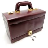 Vintage Italian ox blood leather jewellery carry case (with 3 keys) - 36cm x 8cm x 21cm high (