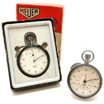 2 x Heuer vintage mechanical stopwatches (1 in original retail box 11cm x 8.5cm & has losses) - both