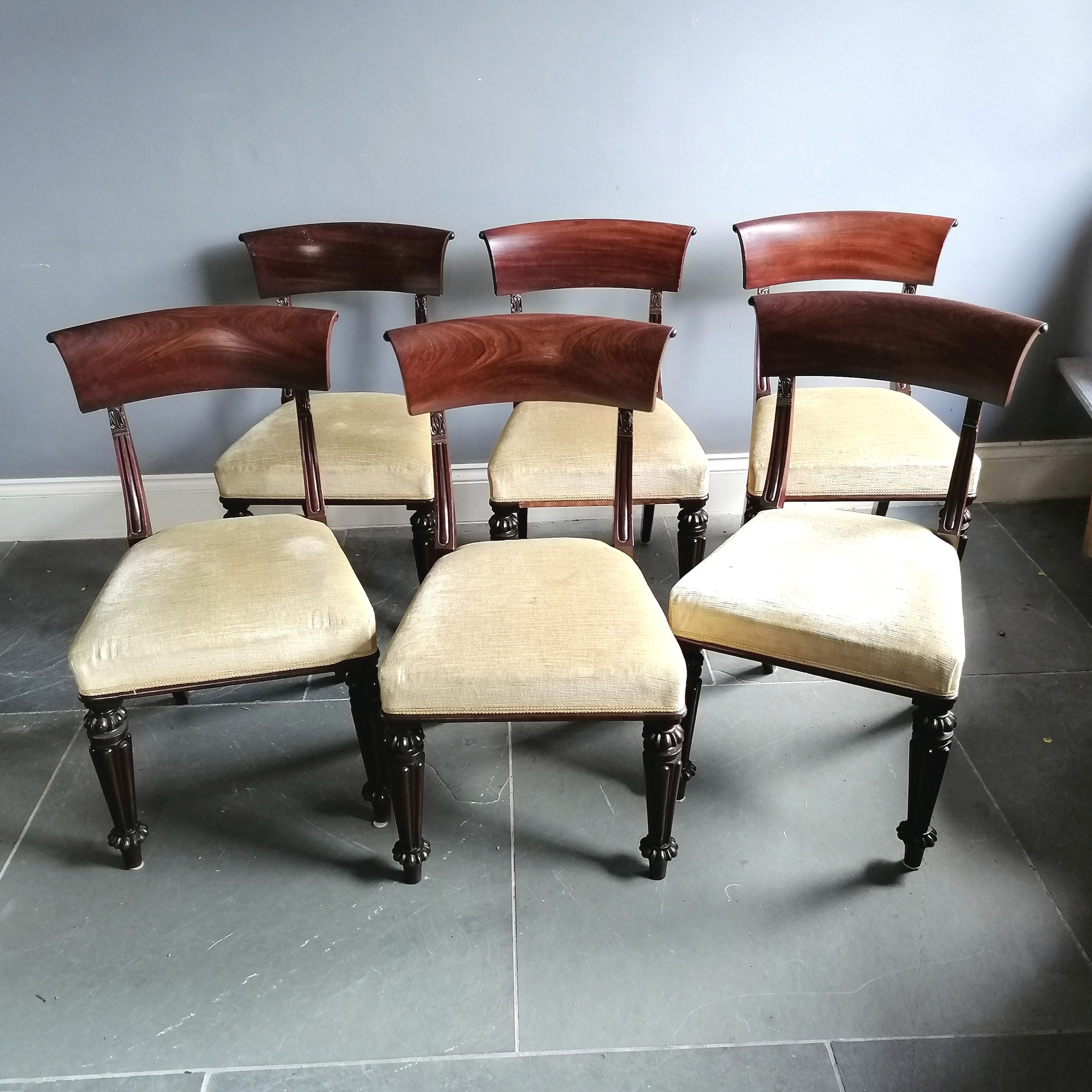 Set of 6 antique rosewood bar back dining chairs with upholstered seats 85cm high x 48cm wide x 43cm