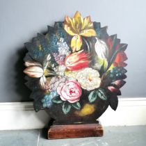 Vintage hand painted wooden fire screen with carry handle to reverse - 73cm x 58cm wide ~ slight