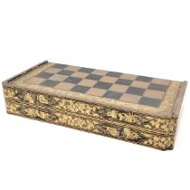 Antique Chinese chess / backgammon board box in gold & black lacquer - 49.5cm x 24.5cm x 9cm deep (