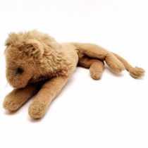 Vintage toy lion with straw filled head and black bead eyes - total length inc tail 70cm