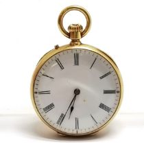 Antique 18ct gold 32mm cased open faced fob watch retailed by C Lawson & Son (Brighton) - runs at