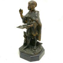 Antique bronze cast figure smokers stand with detachable head / tamper, has some traces of the