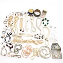 Qty of unworn silver earrings t/w qty of costume jewellery inc pearl necklaces, pearl / hardstone