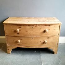 Pine 2 drawer bow fronted chest of drawers L107 x D53 x H68cm - water marks and marks to top