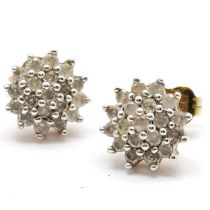 9ct marked gold diamond cluster earrings (0.25cts stated on back of each earring) - 1.7g total